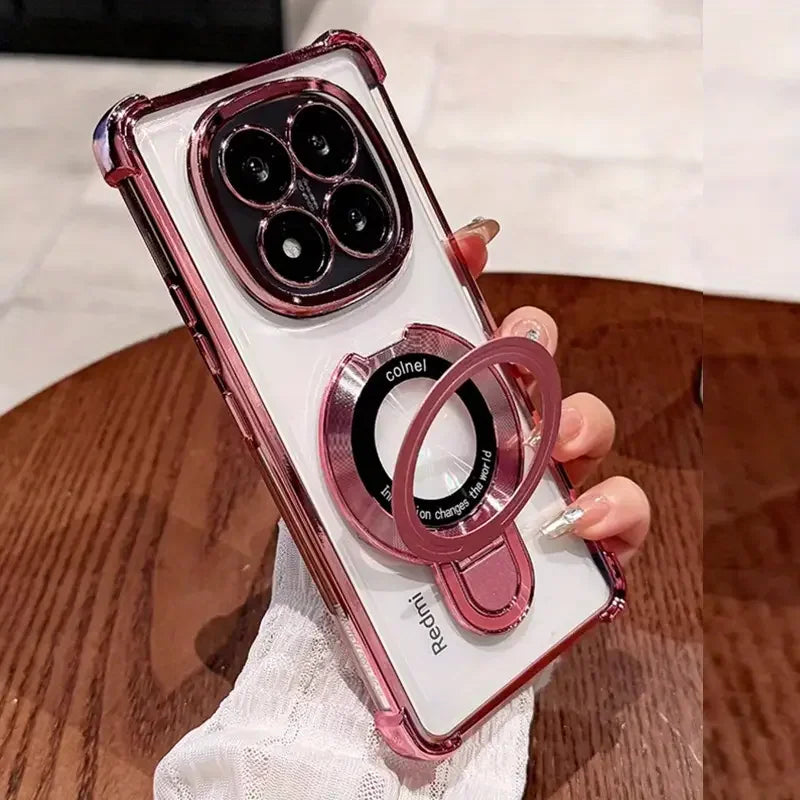 Shockproof Magnetic Bracket Phone Case For Xiaomi Redmi Note 14 15 Pro Plus 15C 14C 14S 4G 5G Stand Clear Soft Silicone Cover