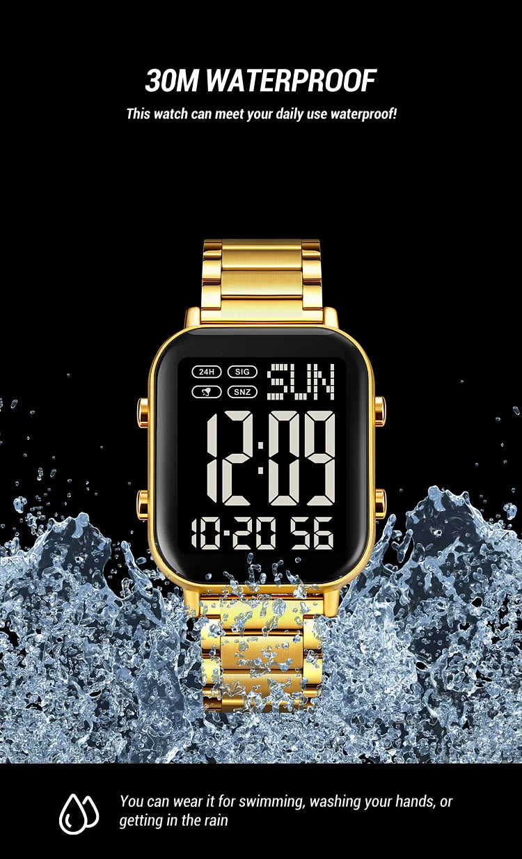 Skmei Men Digital Watches Luxury Stainless Steel Strap Dual Time Zone Man Sports Bracelet Watch 30M Waterproof Male Alarm Clock