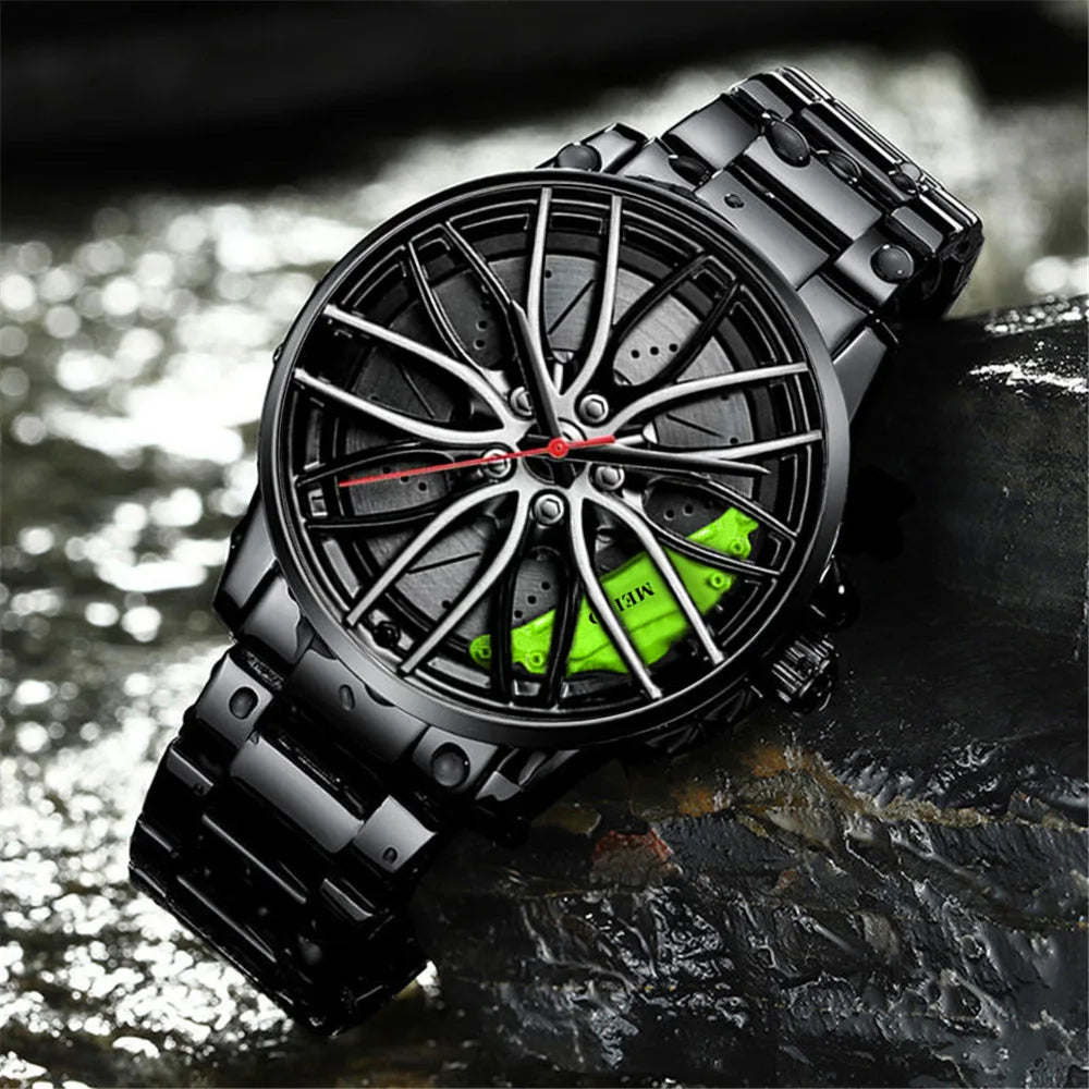 New Fashion Men Leather Watches Men Car Wheel Hub Stainless Steel Quartz Watch For Mens Military Sports Watch Relogio Masculino