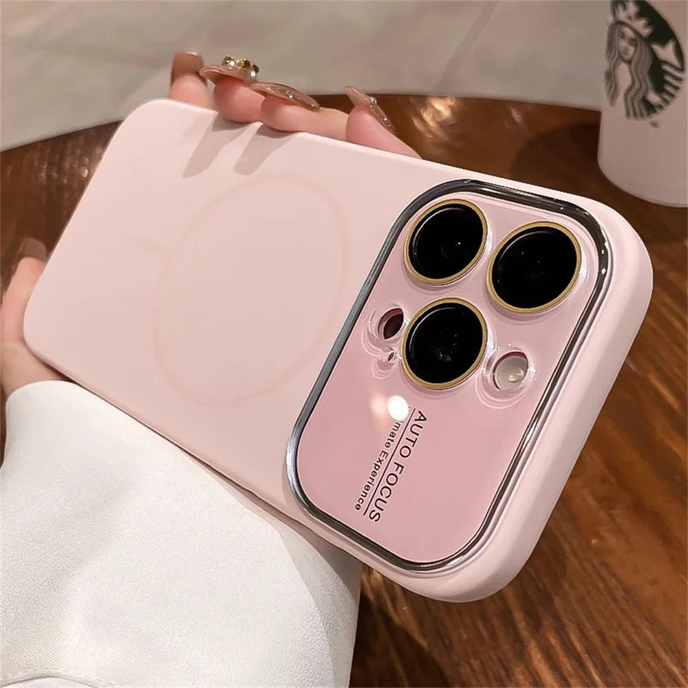 Advanced Liquid Phone Case For iPhone 17 16 14 15 Pro Max Magnetic Charging Glass Lens Protective Cover Silicone Couple Set