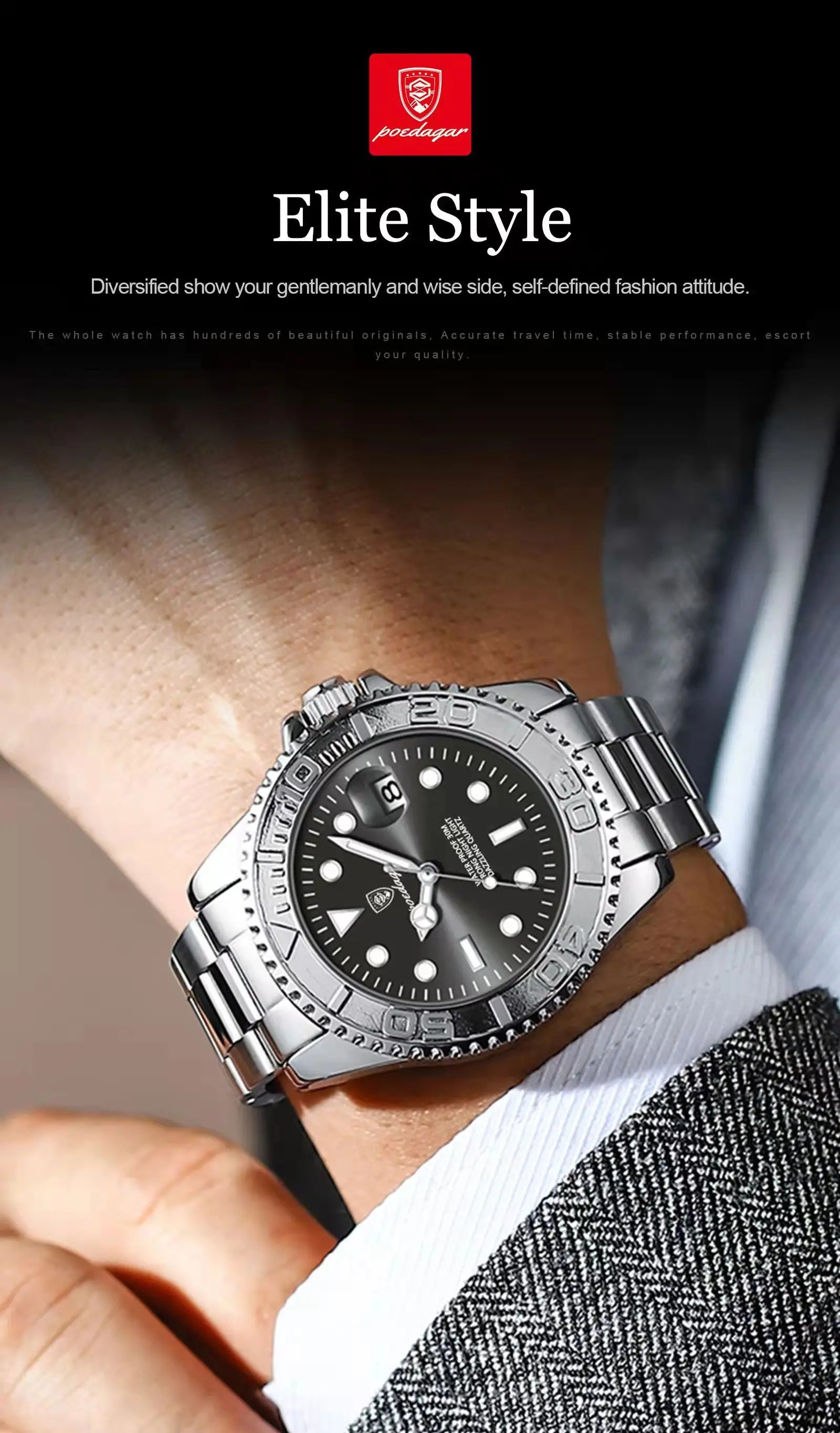 POEDAGAR Luxury Business Men Watch Waterproof Luminous Date Stainless Steel Men's Watches Military High Quality Quartz Man Watch