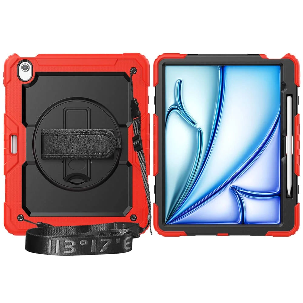 For iPad (A16) 11th Air 11 Air 13 M3  (2025) - Heavy Duty Protective Cover with Screen Protector, Shoulder Strap & Pencil Holder