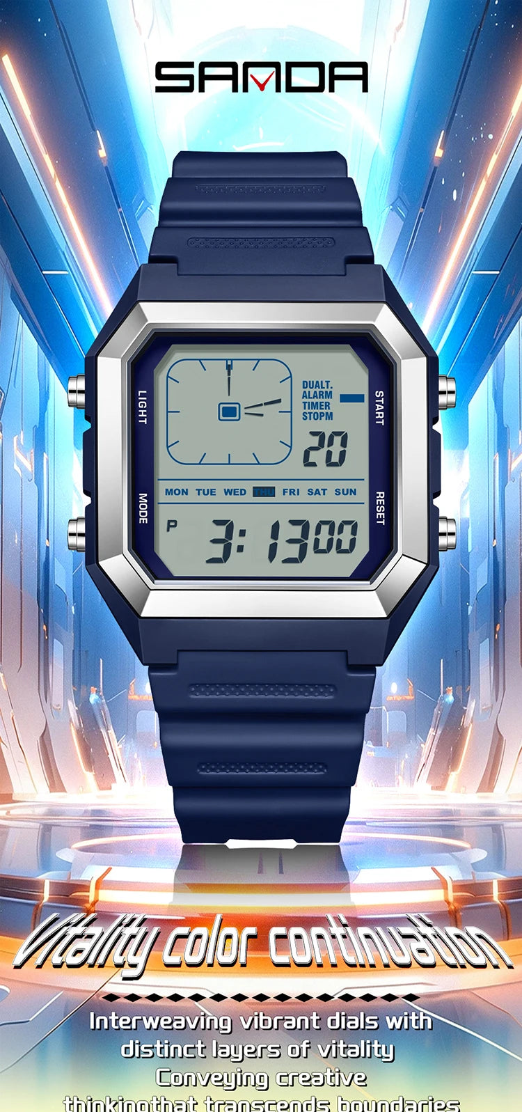 SANDA 6307 Fashion Digital Watches for Man Multifunction Luminous Chronograph Calendar Outdoor Sport Waterproof Electronic Watch