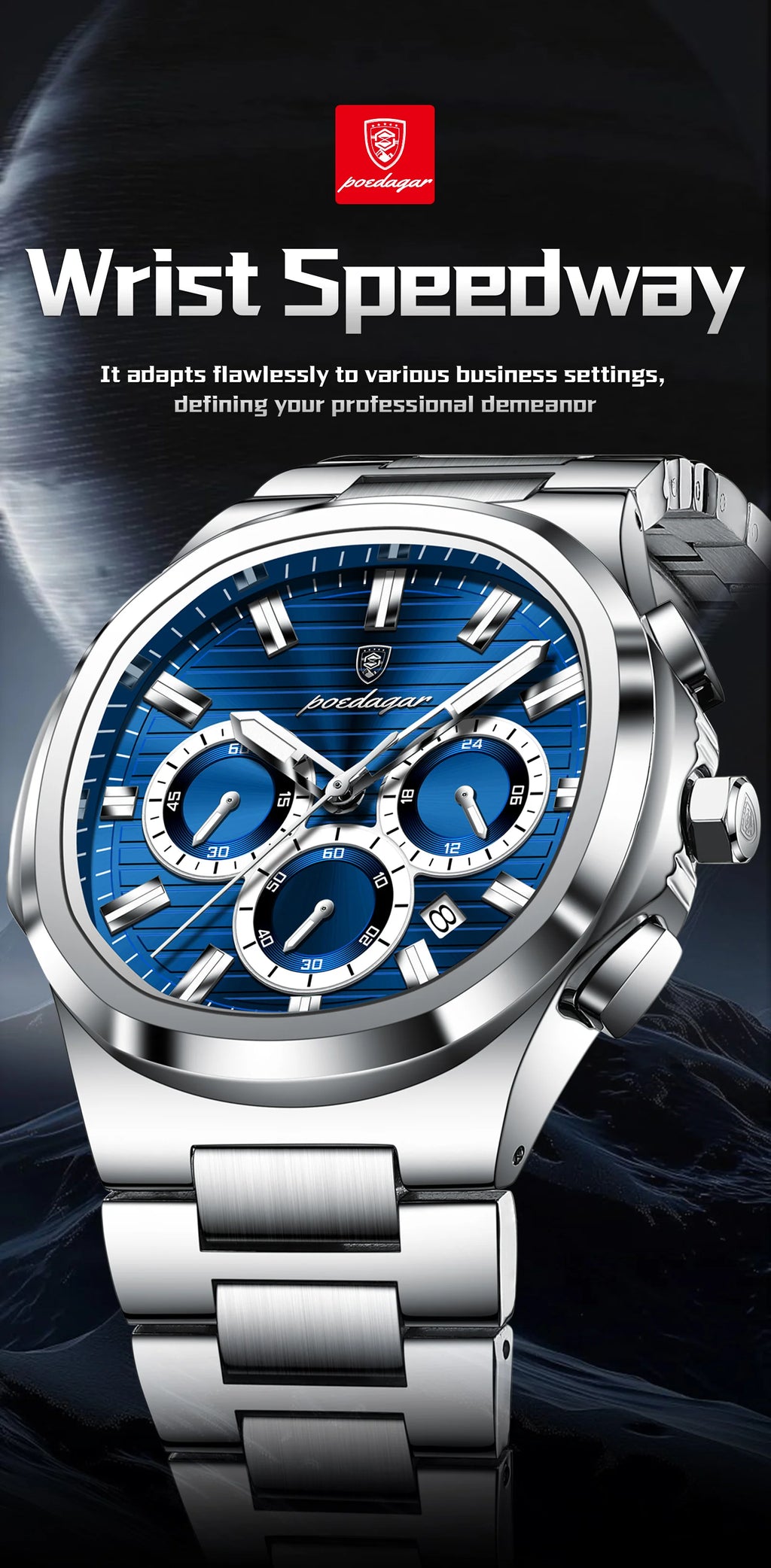 POEDAGAR Business Male Clock Date Chronograph Waterproof Luminous Luxury Men Watch Stainless Steel Quartz Fashion Men's Watches