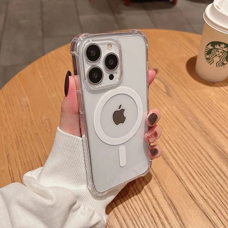 Magnetic Wireless Charger For Magsafe Transparent Case For iPhone 17 11 12 13 14 15 16 Pro Max Plus Shockproof Soft Bumper Cover