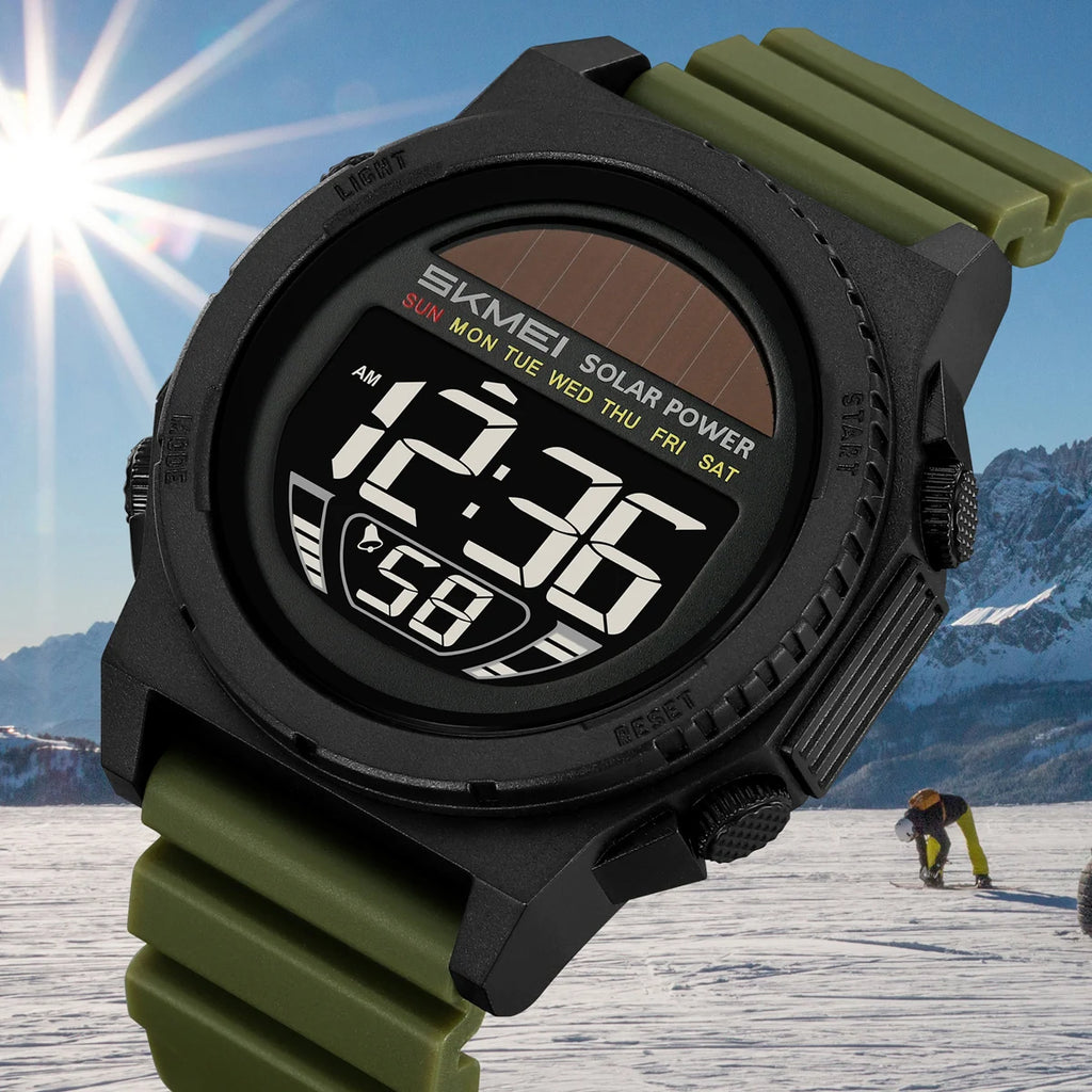 SKMEI Solar Energy Digital Sports Electronic Watches For Men Fashion Casual 5Bar Waterproof Chrono Wristwatch Clock Reloj Hombre