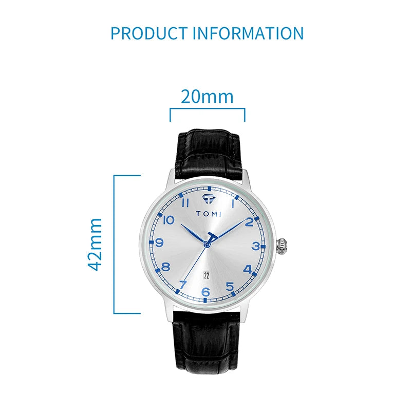 TOMI men's minimalist fashion watch circular dial calendar men's and women's casual quartz watch clock gift