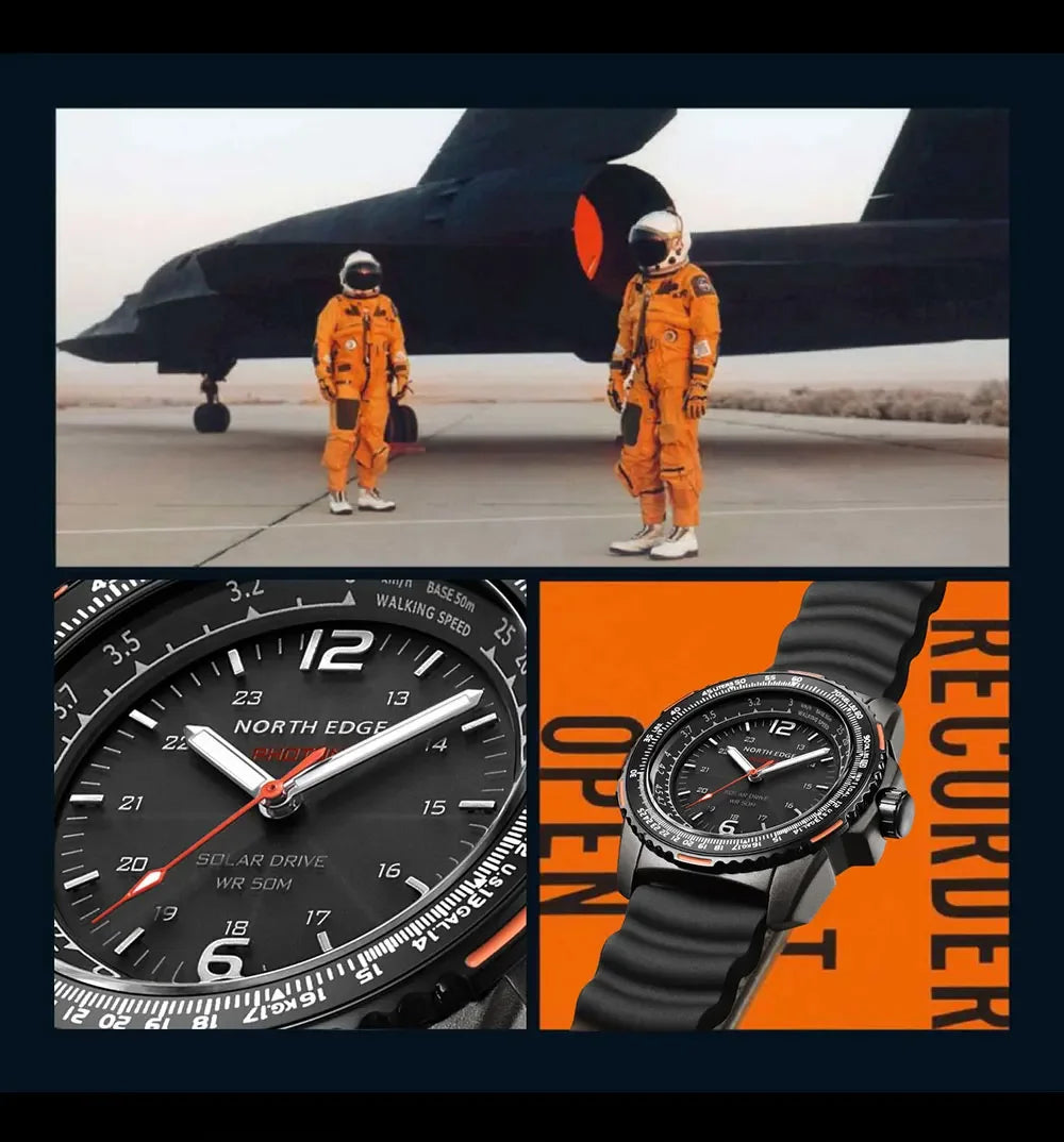 NORTH EDGE EVOQUE 2 Men Digital Military Watch Waterproof 50M Men's Sport Wristwatches Solar Power Luminous Enviormentally Clock