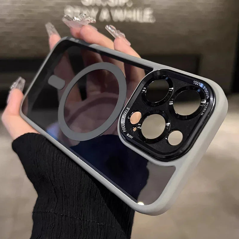 Luxury Magnetic Metal Lens Bumper Protection Case For iPhone 17 16 15 14 13 12 11 Pro Max Funda Wireless Charge Hard Clear Cover