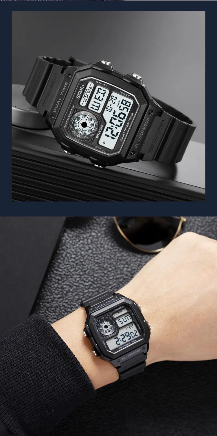 SKMEI 1998 Mens Multifunction 5Bar Waterproof Chrono Wristwatch Clock reloj hombre  Japan Digital Movement Countdown Sport Watch