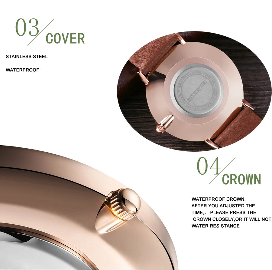 HANNAH MARTIN Brand Japan Quartz Movement Men's Waterproof Wrist Watches Fashion Luxury Ultra Thin Leather Creative Male Watches