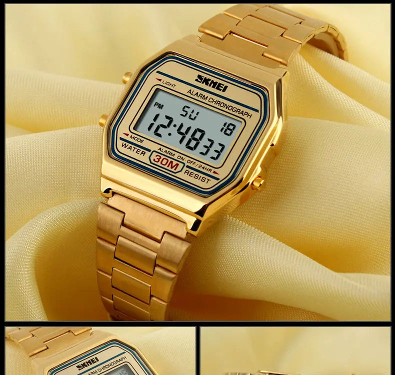Skmei 3Bar Waterproof Digital Watch Reloj Hombre For Casual Sport 1123 Fashion Men Stainless Steel Strap LED Display Watches