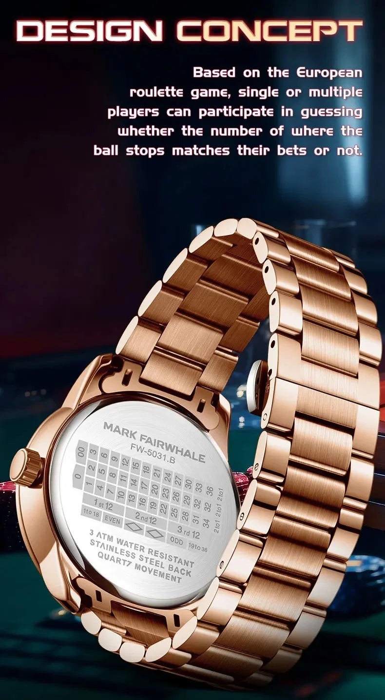 Mark Fairwhale 5031 Fashion Quartz Watches for Man Creative Rotating Dial Luminous Waterproof Steel Strap Casual Men Wristwatch
