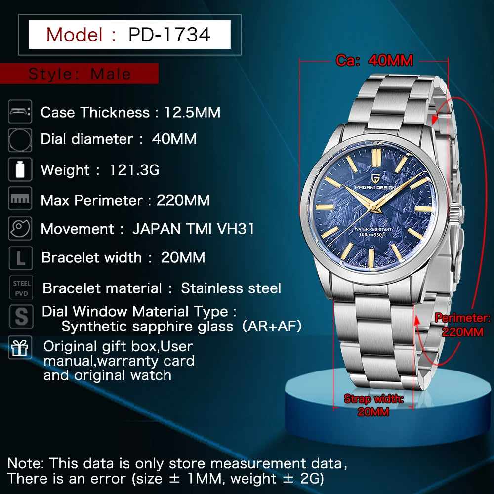 PAGANI DESIGN 2025 New 40MM Men's Quartz Watches Top Luxury Ultra thin fashion Watch For Men  AR Sapphire Mirror Wrist watch