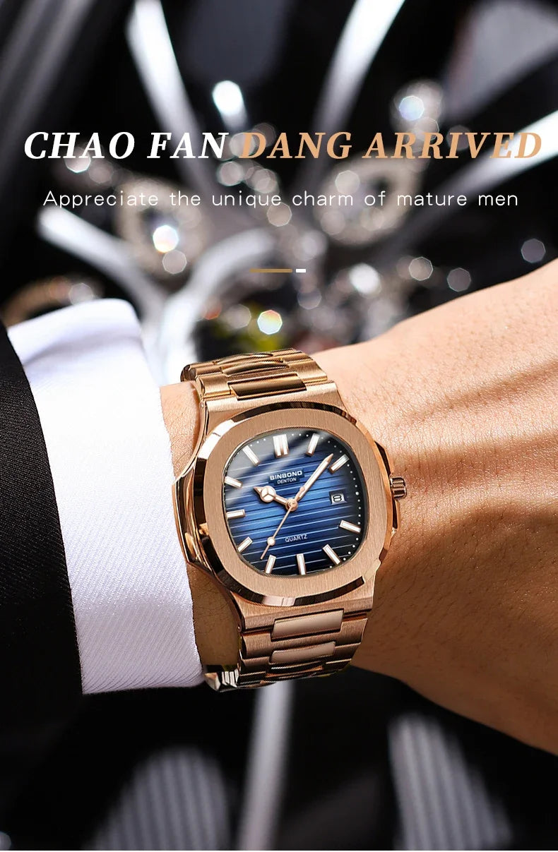 New Casual Business Fashion Quartz Wristwatches Rose Gold Clock Men Luxury Watch Automatic Watches Mens Black Relogio Masculino