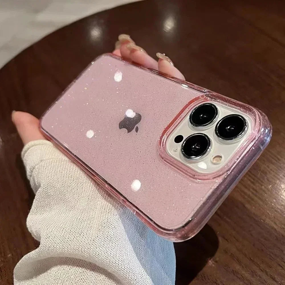 Classic Fashion Flash Powder Transparent Soft Shockproof Mobile Phone Case for IPhone16 15 14 13  Pro Max Mini The Perfect Case