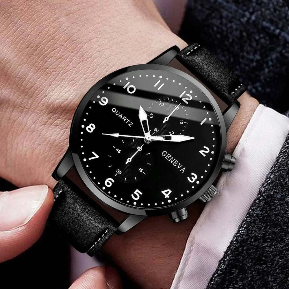3PCS Fashion Men's Watches Set Business Trend Versatile Retro Classic Round Dial Quartz Watch Reloj Hombre（Without Box）