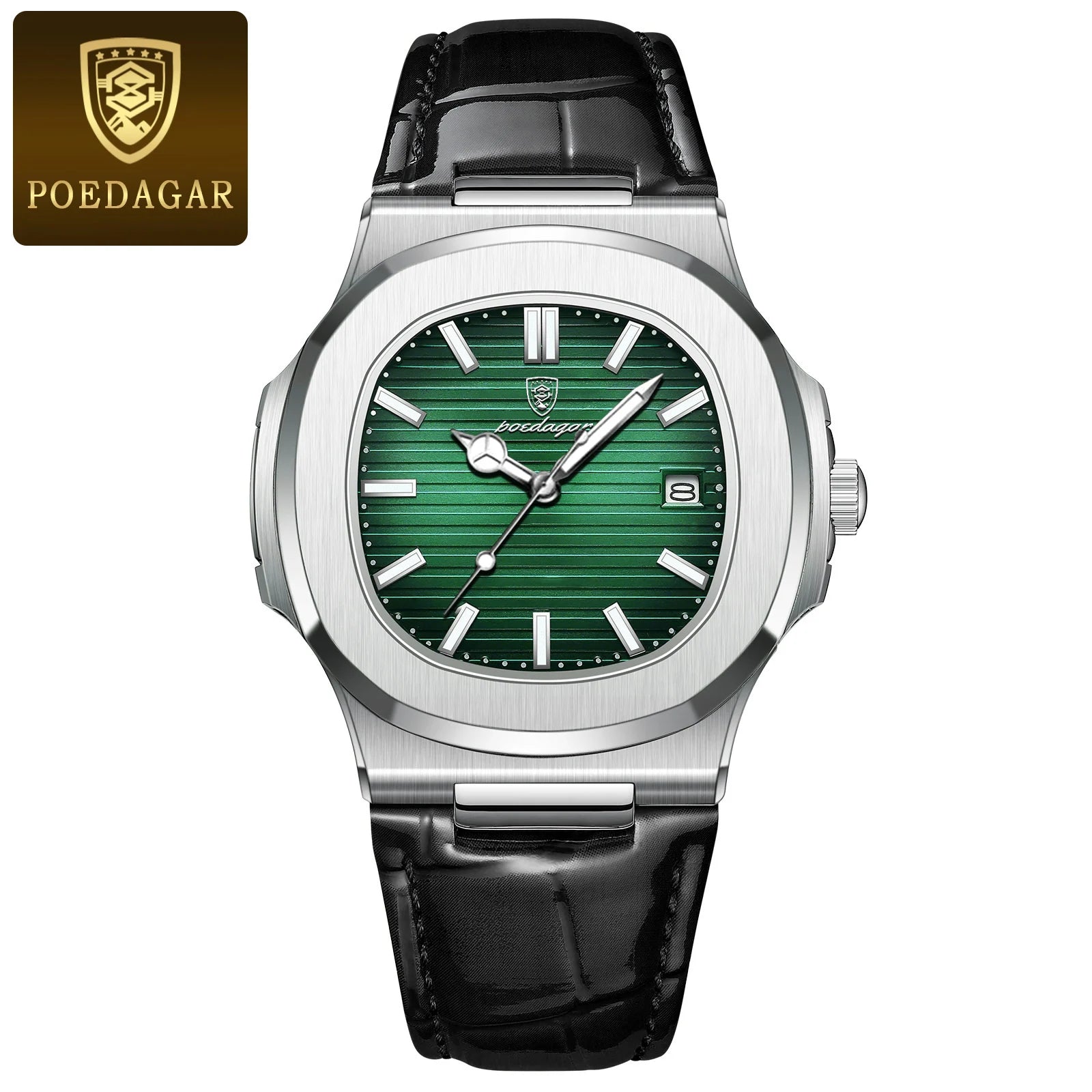 POEDAGAR Business Man Watch Date Waterproof Luminous Leather Classic Watches For Men High Quality Square Quartz Men's Wristwatch