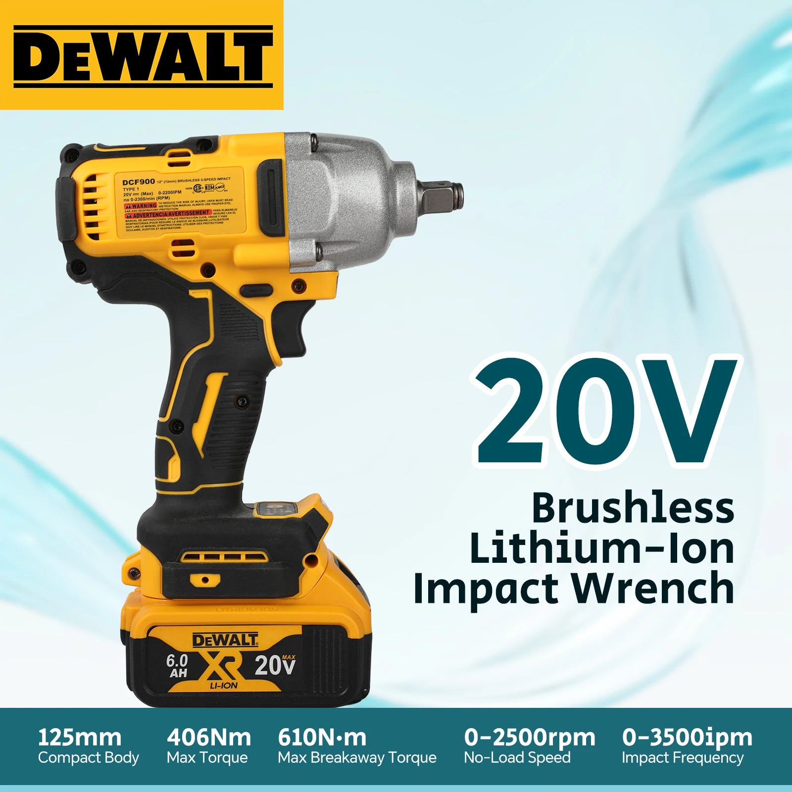 DEWALT US Brushless 1/2 Inch Impact Wrench High Torque Cordless Power Tool for Auto Repair/Construction Compatible with DeWalt 20V Battery