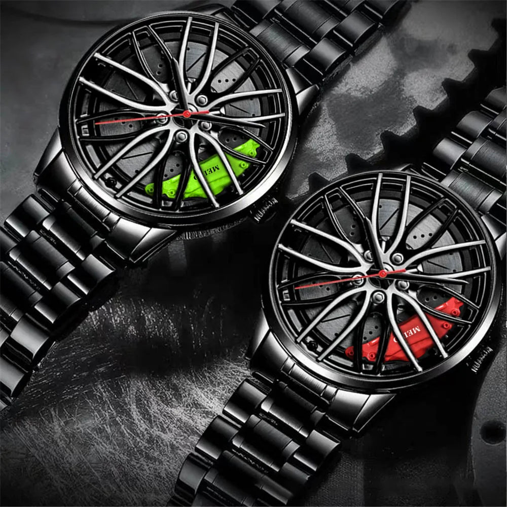New Fashion Men Leather Watches Men Car Wheel Hub Stainless Steel Quartz Watch For Mens Military Sports Watch Relogio Masculino