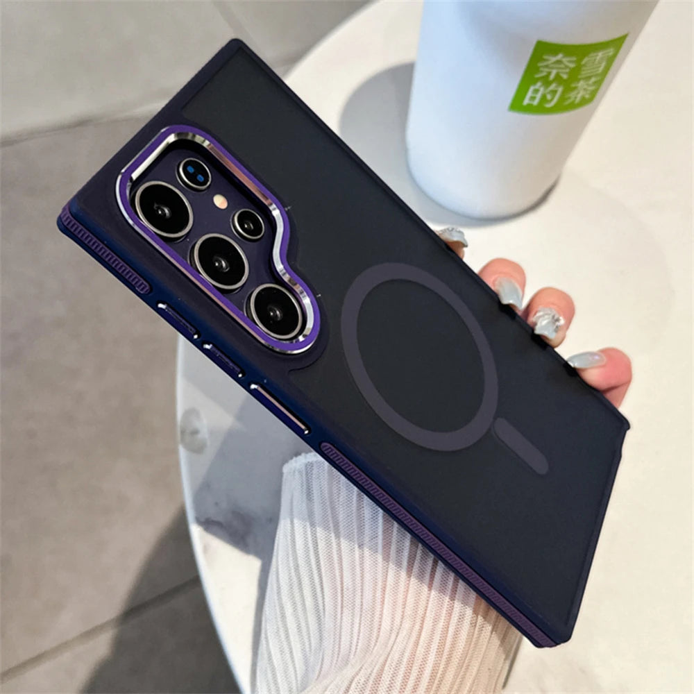 Luxury Matte Magnetic Case For Samsung Galaxy S26 S24 S22 S25 Ultra S23 Plus S23 FE For Magsafe Wireless Charge Shockproof Cover