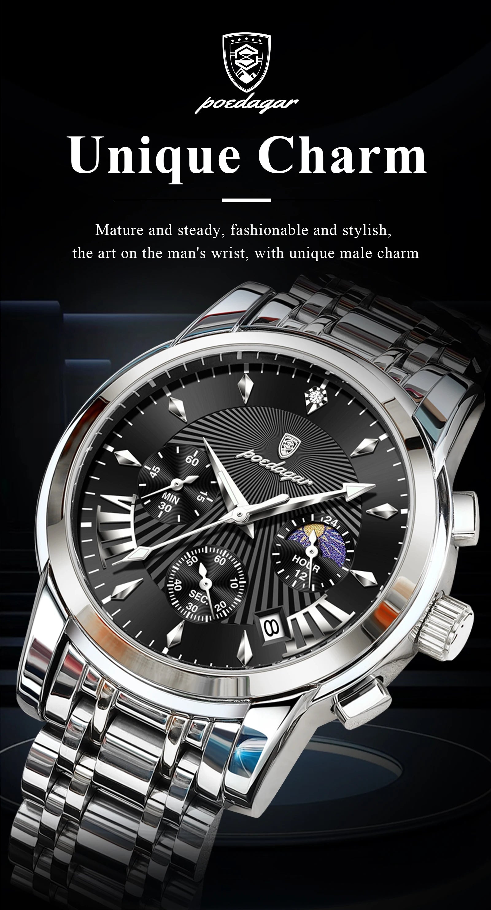 POEDAGAR Original Military Men Watches Waterproof Luminous Date Chronograph Man Watch Stainless Steel Men's Quartz Watches Reloj