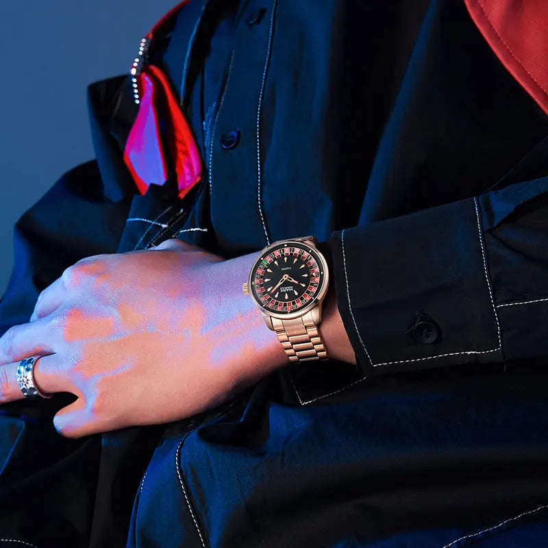 Mark Fairwhale 5031 Fashion Quartz Watches for Man Creative Rotating Dial Luminous Waterproof Steel Strap Casual Men Wristwatch