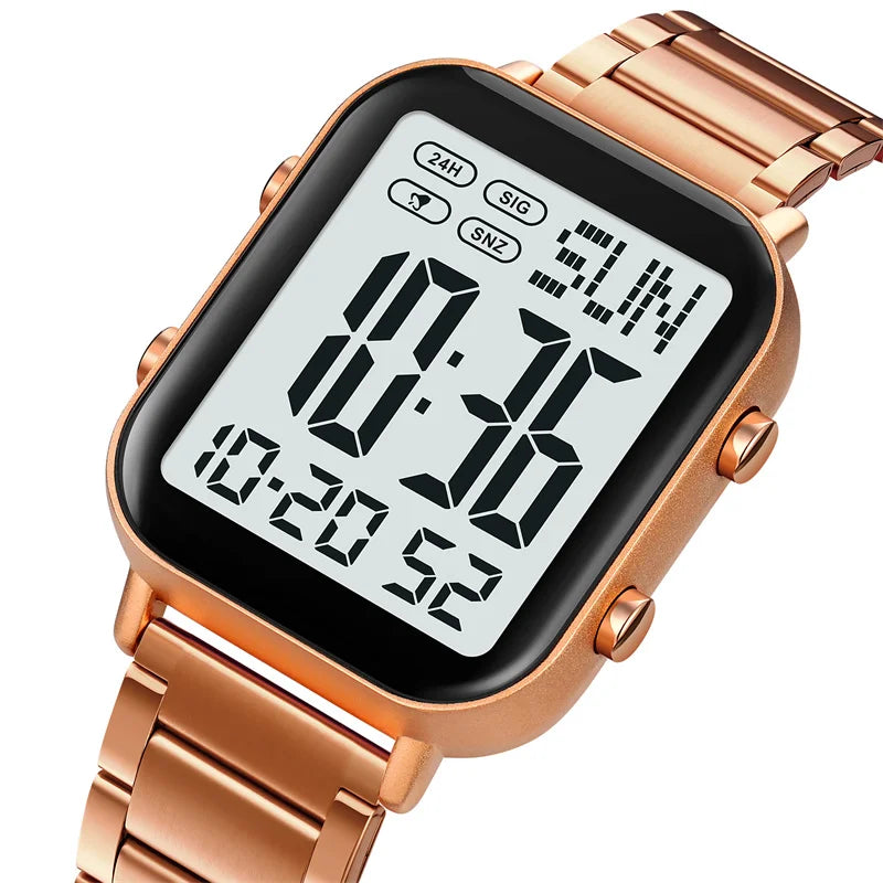 Skmei Men Digital Watches Luxury Stainless Steel Strap Dual Time Zone Man Sports Bracelet Watch 30M Waterproof Male Alarm Clock