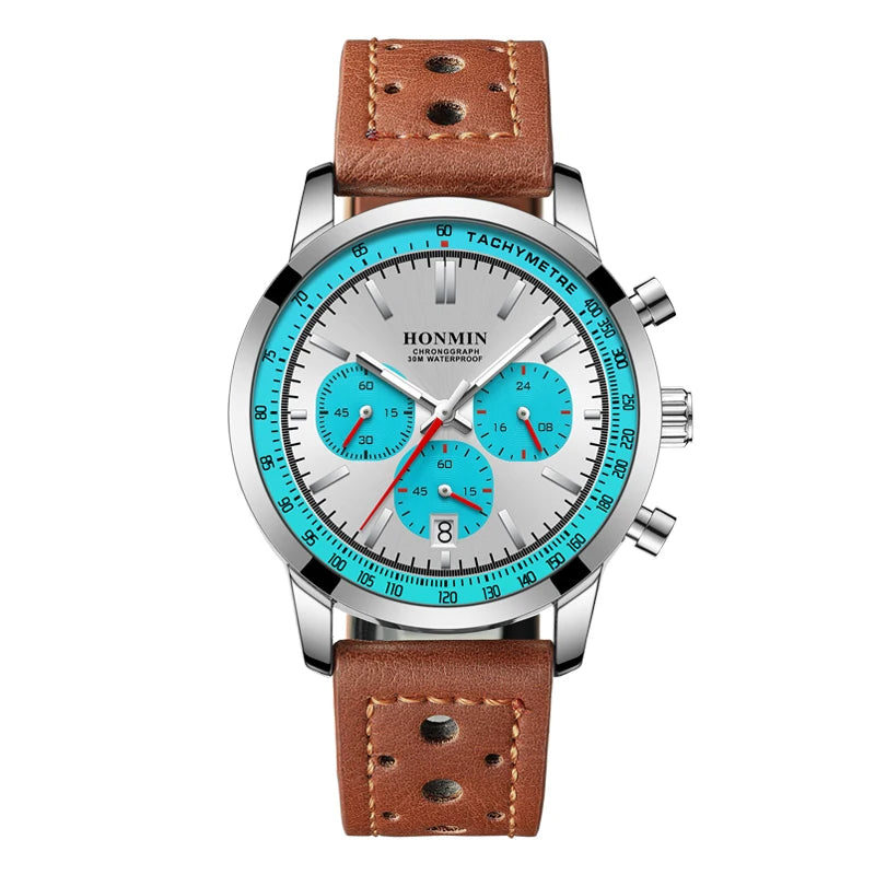 HONMIN Man Luxury Watch High Quality Waterproof Chronograph Luminous Men's Wristwatch Leather Men Quartz Watches Casual Clock