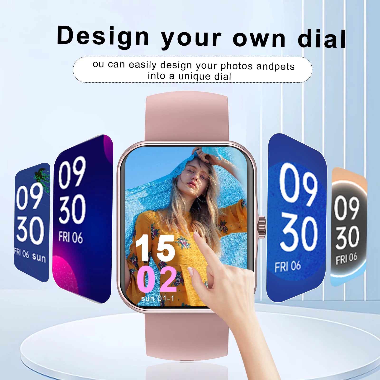 Smartwatch, custom wallpaper, call/message alerts, wireless calling, unisex sports watch, for Android and iPhone