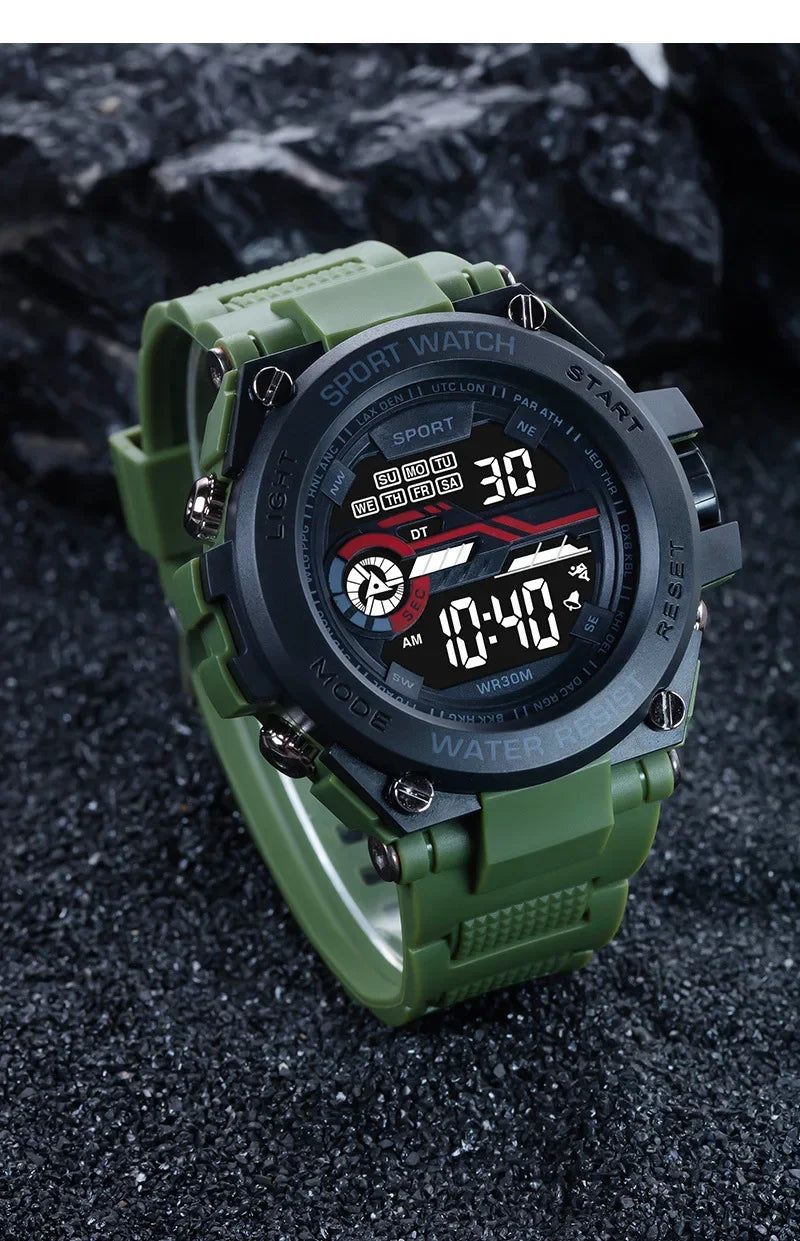 YIKAZE Men's Sports Watch Waterproof Man Sport Watches Multifuction LED Digital Military Watch Alarm Clock Electronic Wristwatch