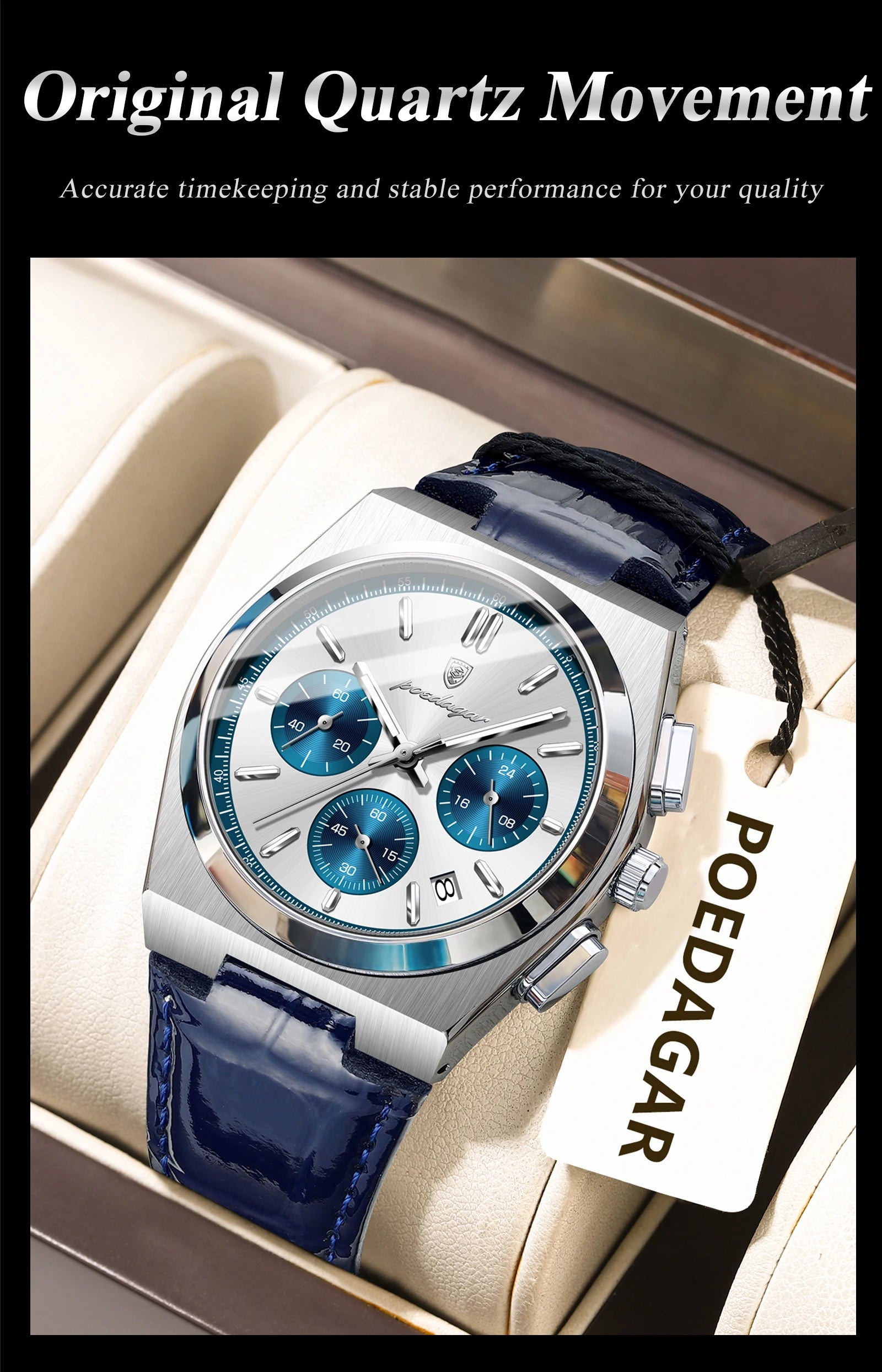POEDAGAR Luxury Classic Men's Watch Waterproof Luminous Chronograph Date Quartz Man Clock Fashion Sports Leather Watches For Men