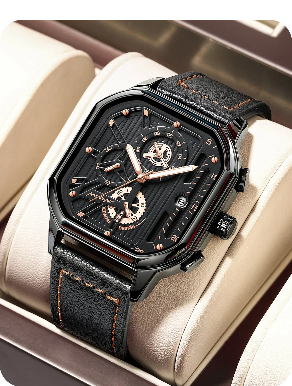 POEDAGAR New Luxury Casual Men's Quartz Watch Chronograph Date Waterproof Luminous Leather Man Watches Military Sports Men Watch