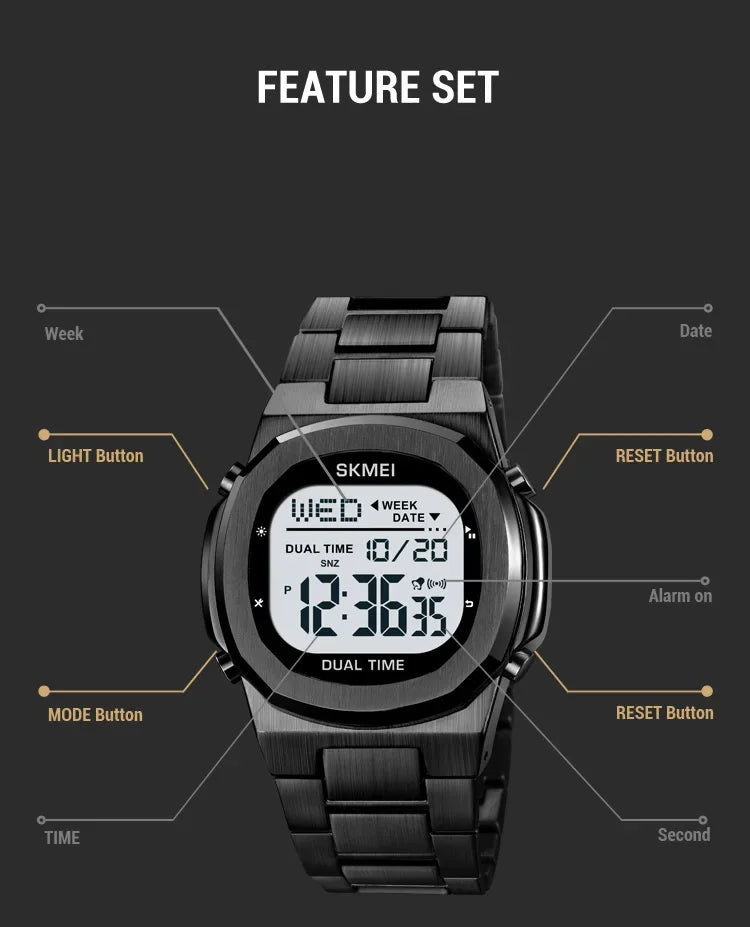 SKMEI 2004 Alarm Date Clock  relojes para hombre Glow Stop Watch Multifunction Mens Waterproof Electronic Sport Watch Wristwatch