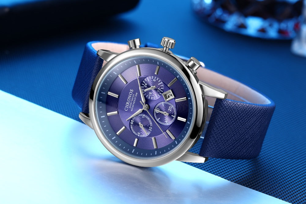 CHRONOS Mens Watches Male Sport Business Quartz Wristwatch  Dress Leather Clock Causal Military Timepiece Relogio Masculino