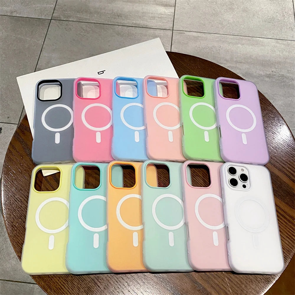 Luxury Candy Color  Magnetic Matte Case For iPhone 17 16 15 14 13 12 11 Pro Max  Air 16 ProMax Magsafe Wireless Charging  Cover