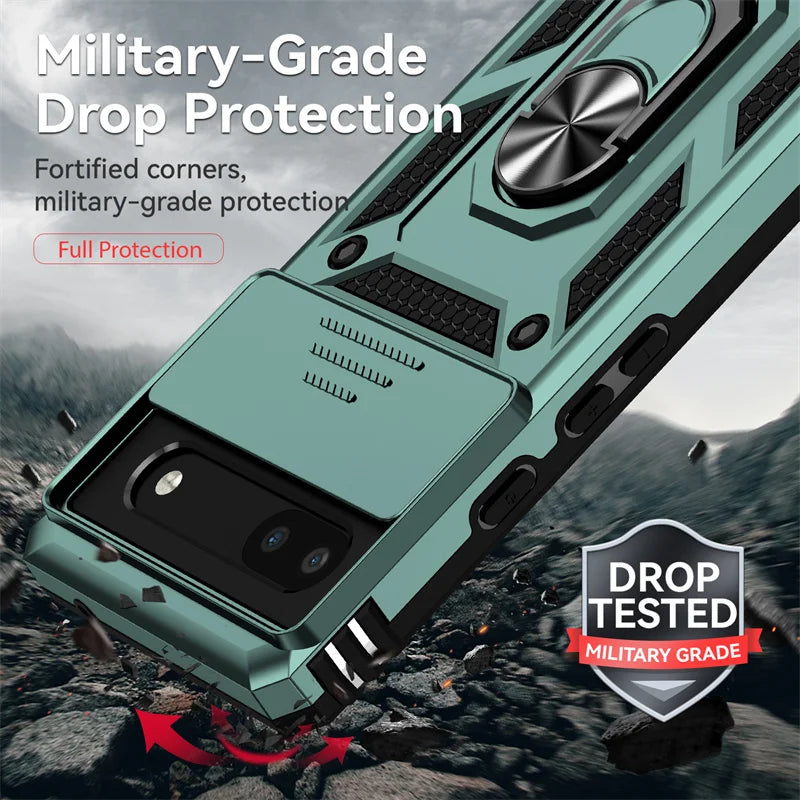 Slide Camera Protect Cover For Google Pixel 6 7 8 Pro Pixel8 Magnetic RIng Holder Shockproof Armor Phone Case For Pixel 6A 7A 8A