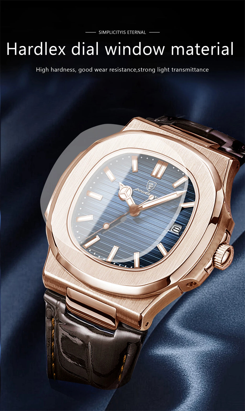POEDAGAR Business Man Watch Date Waterproof Luminous Leather Classic Watches For Men High Quality Square Quartz Men's Wristwatch