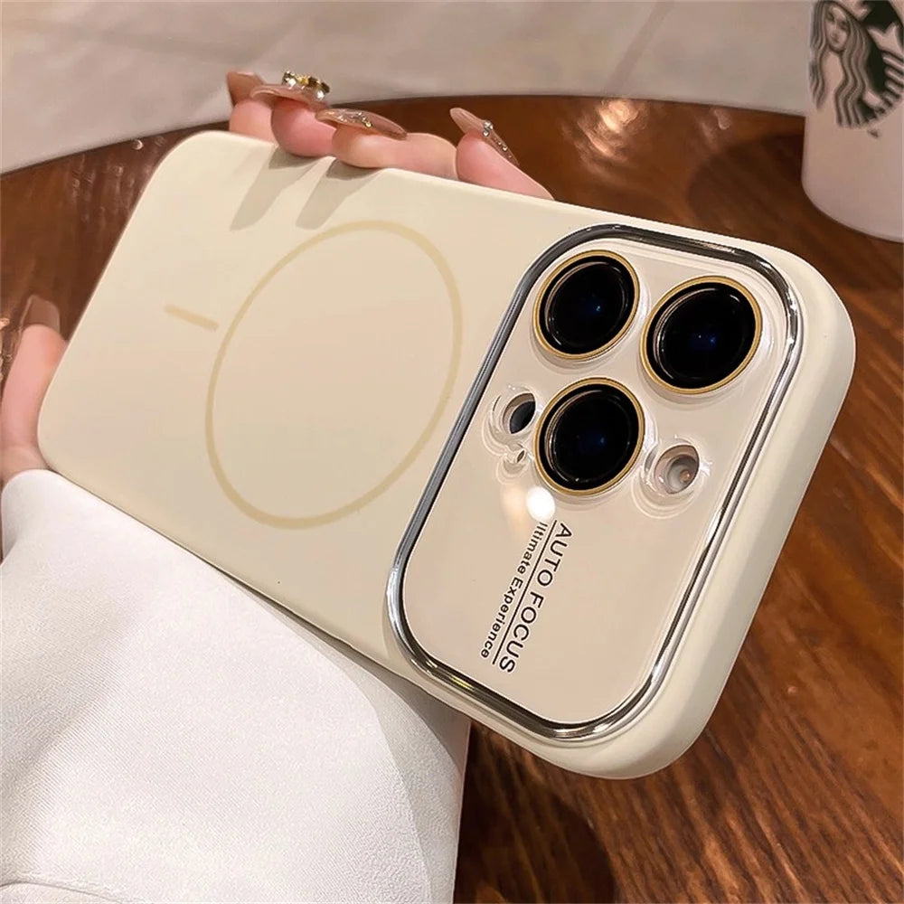 Advanced Liquid Phone Case For iPhone 17 16 14 15 Pro Max Magnetic Charging Glass Lens Protective Cover Silicone Couple Set