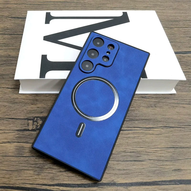 Luxury Leather Magnetic Case For Samsung Galaxy S26 S25 S24 S23 S22 S21 Ultra Plus FE Note 20 S 24 23 For Magsafe Wireless Cover