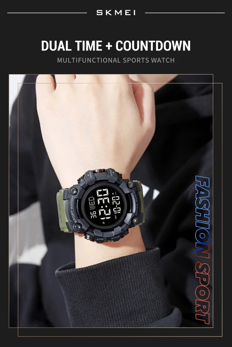 Skmei Luxury Fashion Sports Watches Men Waterproof Stopwatch Dual Time Digital Wristwatch Big Dial Clock Reloj Hombre