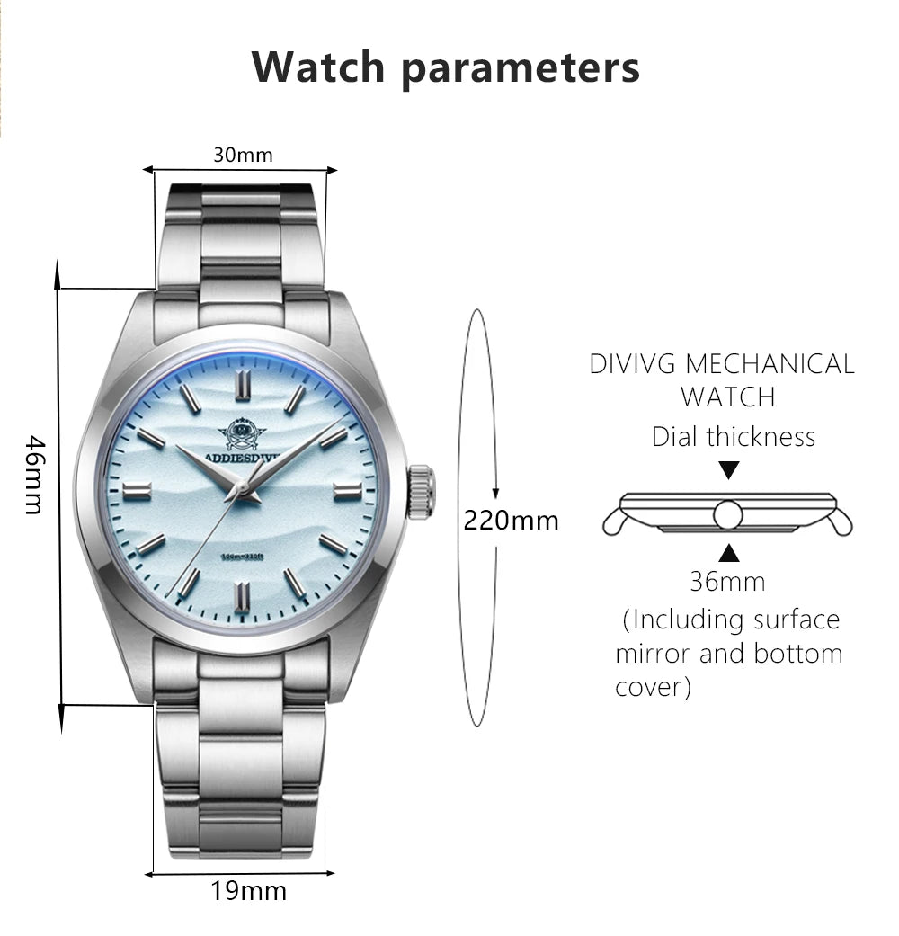 ADDIESDIVE Hot Sale Quartz Watch Simple 10Bar Steel Dive Wristwatch Bubble Mirror Pot Cover Glass Sports 36mm Men Watches AD2030