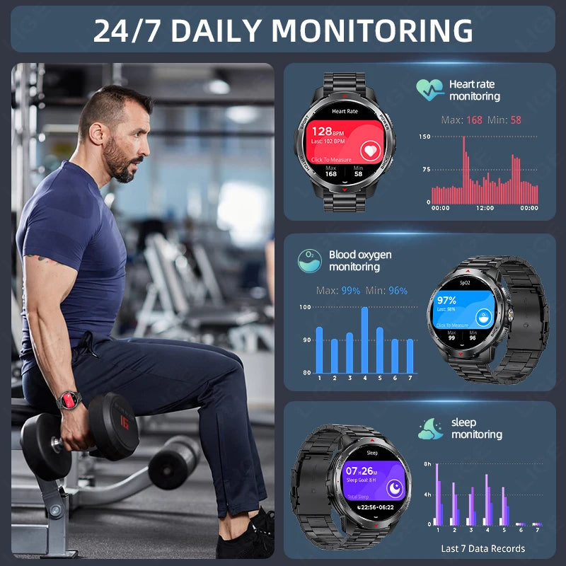 LIGE New 1100mAh Battery Smart Watches For Man Outdoor Sport LED Flashlight Compass Men’s Smartwatch Bluetooth Call Men Watches