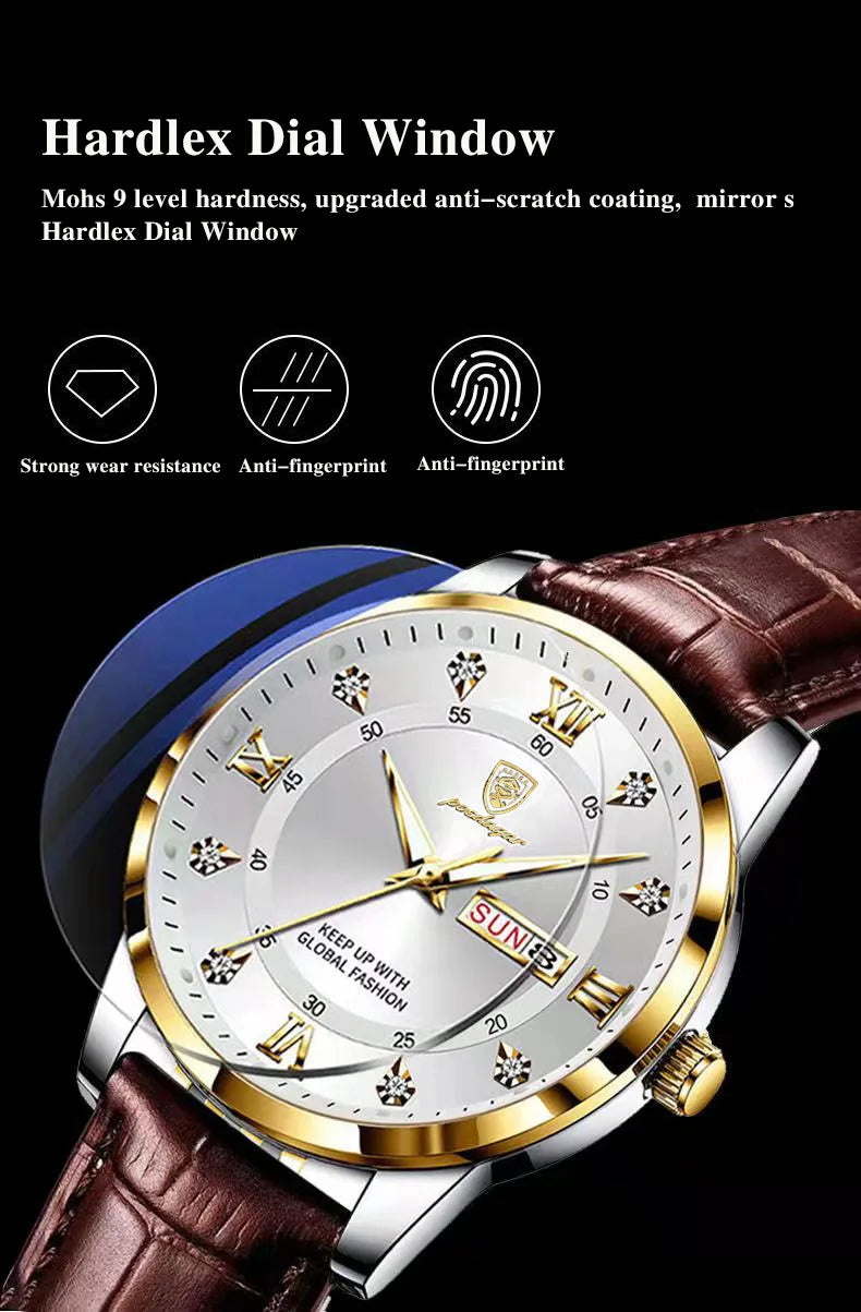 POEDAGAR Original High Quality Men Watch Waterproof Luminous Leather Sports Man Wristwatch Quartz Stylish Casual Watches For Men