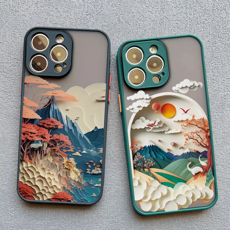 Printing Landscape phone case For iPhone 17 16 15 14 11 12 13 Pro Max Mini XS X XR 16 Plus Creative Mountains Shockproof Cover