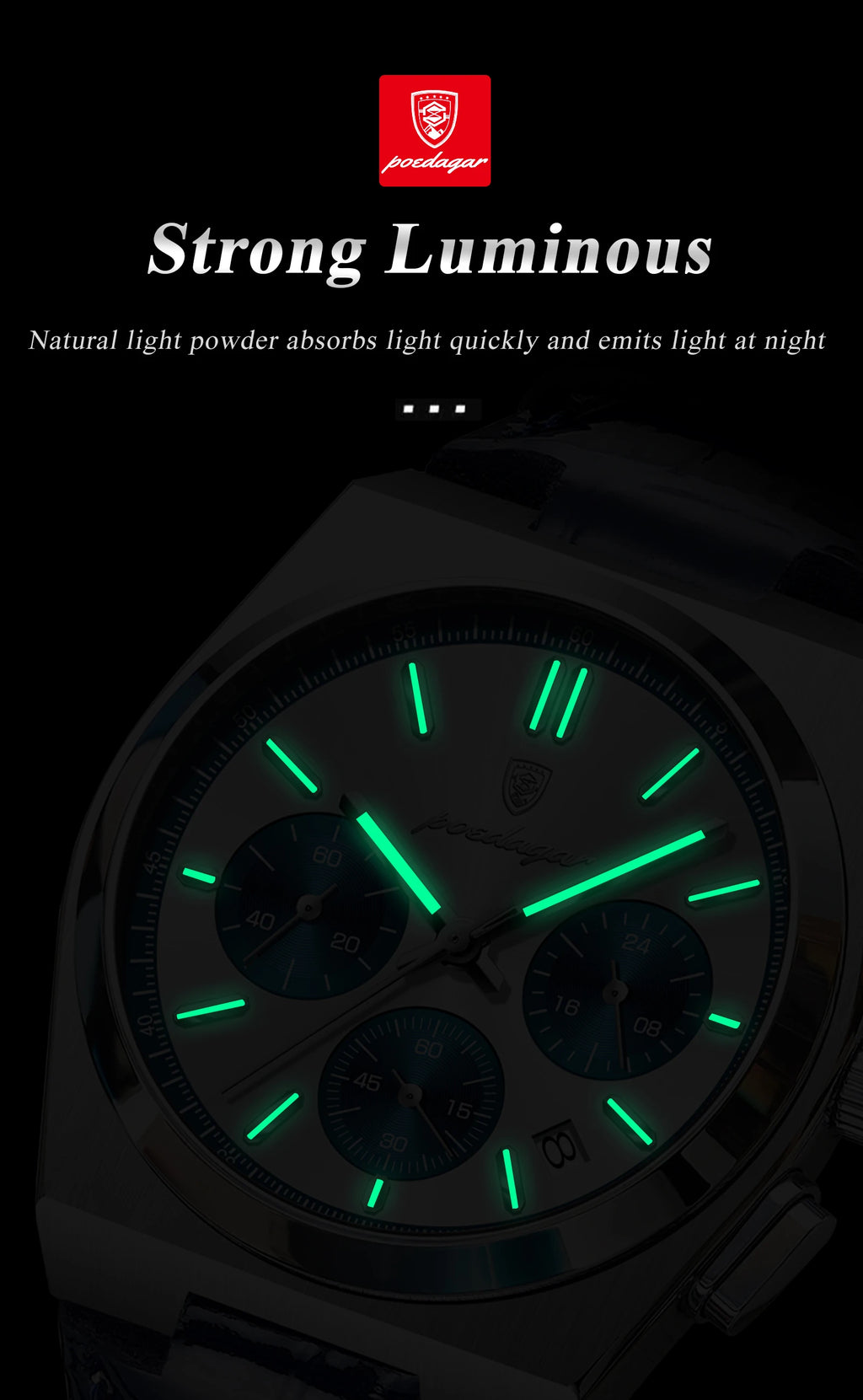 POEDAGAR Luxury Classic Men's Watch Waterproof Luminous Chronograph Date Quartz Man Clock Fashion Sports Leather Watches For Men