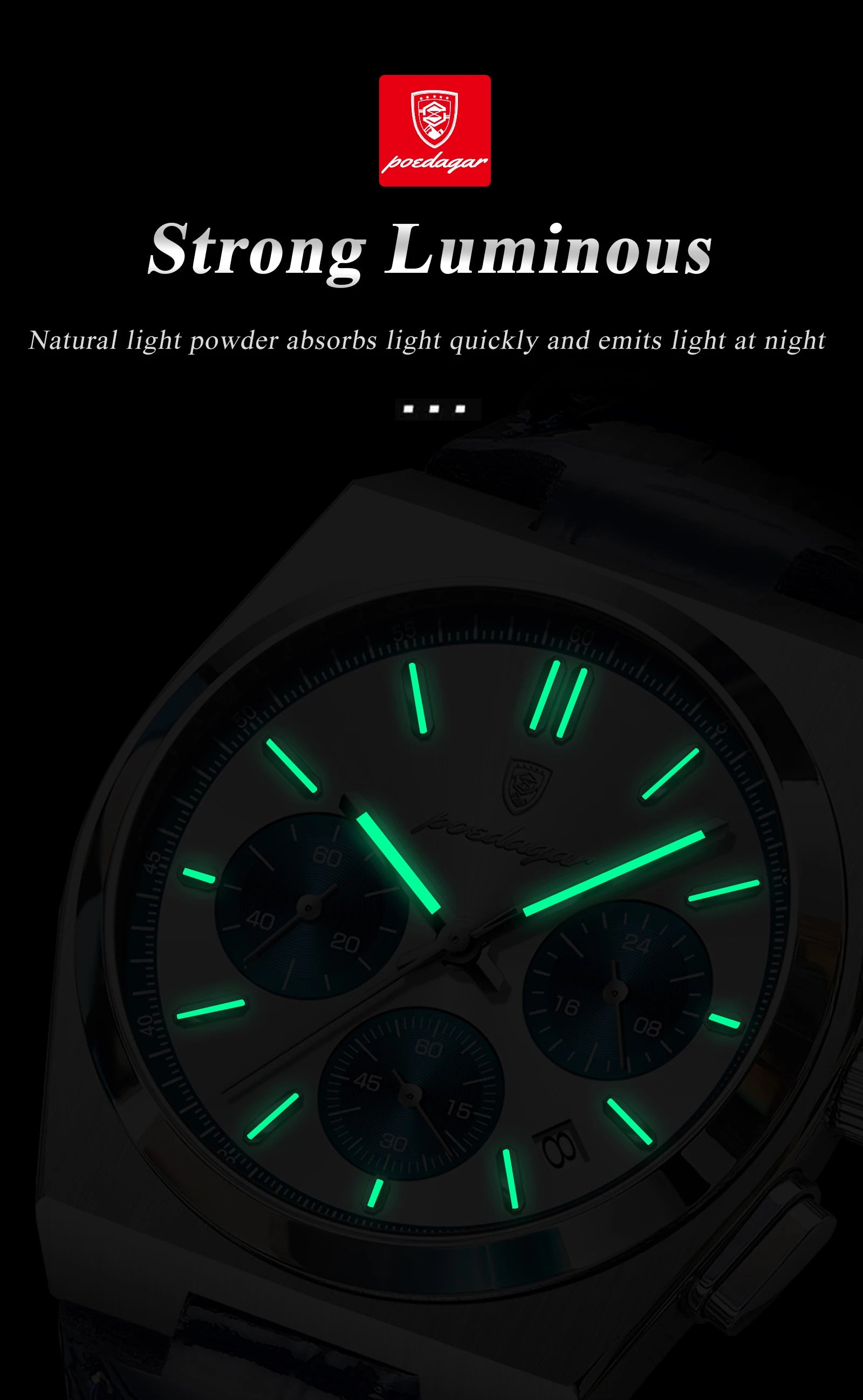 POEDAGAR Luxury Classic Men's Watch Waterproof Luminous Chronograph Date Quartz Man Clock Fashion Sports Leather Watches For Men