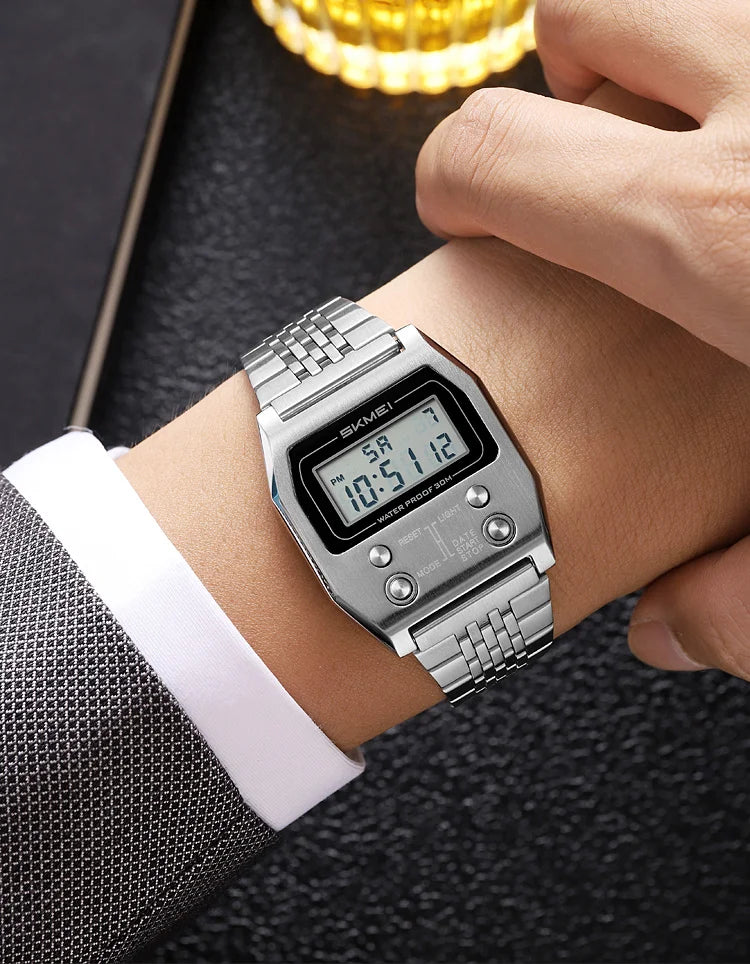 SKMEI 2460 Fashion Brand Men's Electronic Watch Multifunction Luminous Calendar Waterproof Steel Strap Sport Men Digital Watches