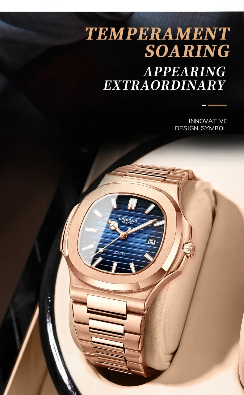 New Casual Business Fashion Quartz Wristwatches Rose Gold Clock Men Luxury Watch Automatic Watches Mens Black Relogio Masculino