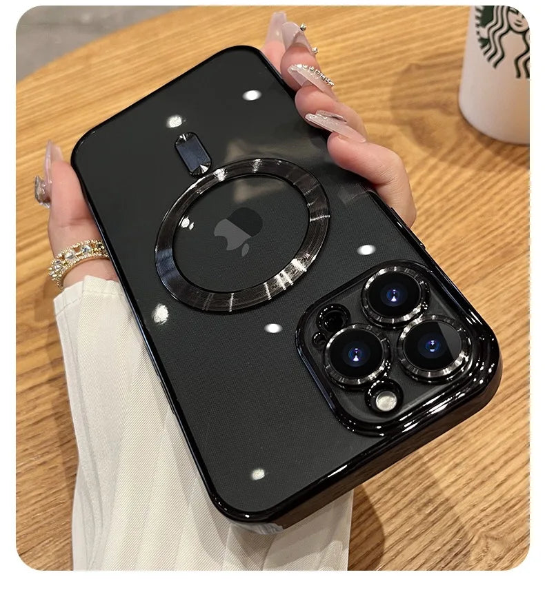 Luxury Plating For Magsafe Case For iPhone 16 15 14 13 12 11 Pro Max Wireless Charge Magnetic Cover With Camera Lens Protector
